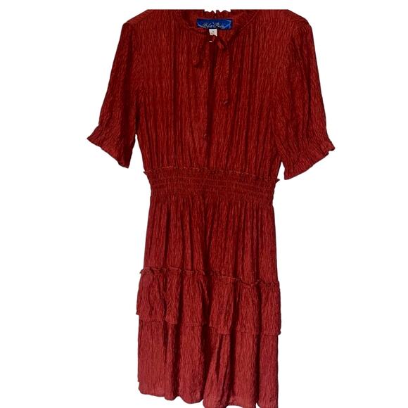 Blue Rain tiered burnt orange dress medium - Picture 1 of 5